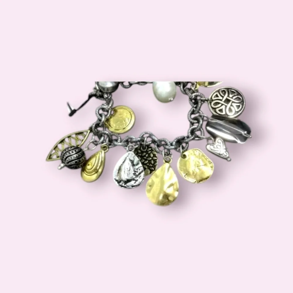 Chicos Faux Pearl Gold Tone Charm Bracelet - Picture 2 of 5